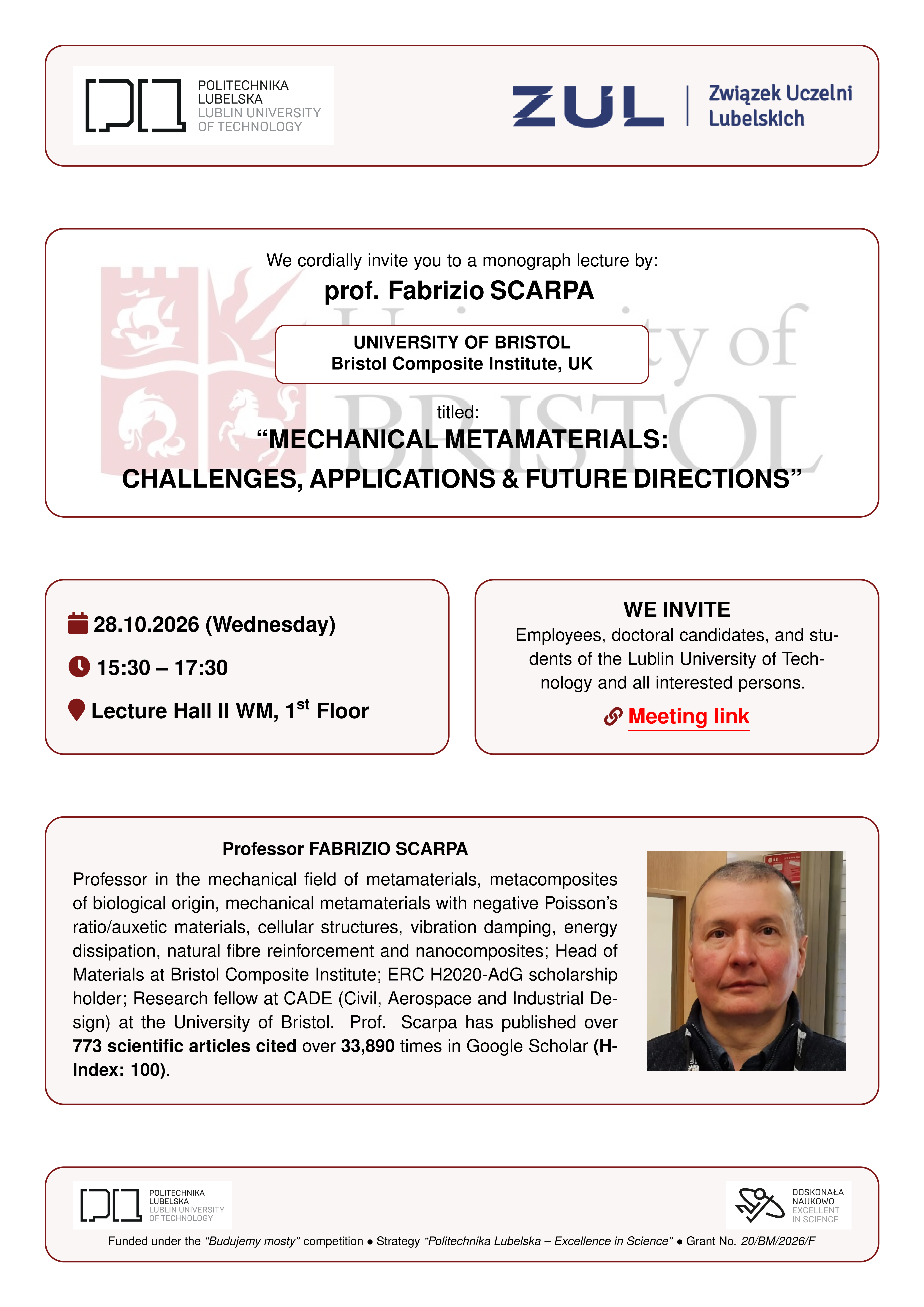 Event poster: Prof. Fabrizio Scarpa lecture - Part 1
