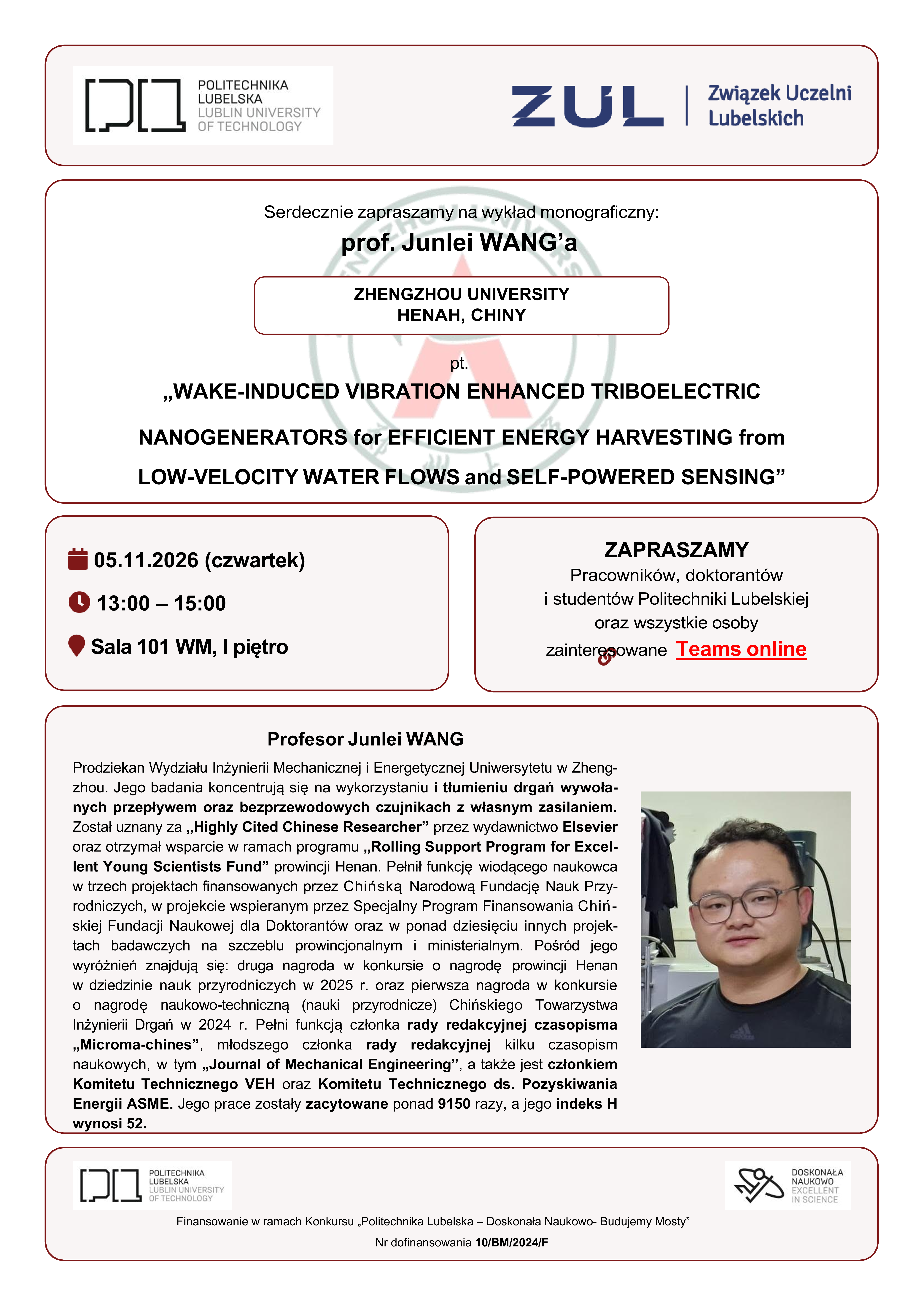 Plakat informacyjny: Wykład prof. J.Wang - część 2